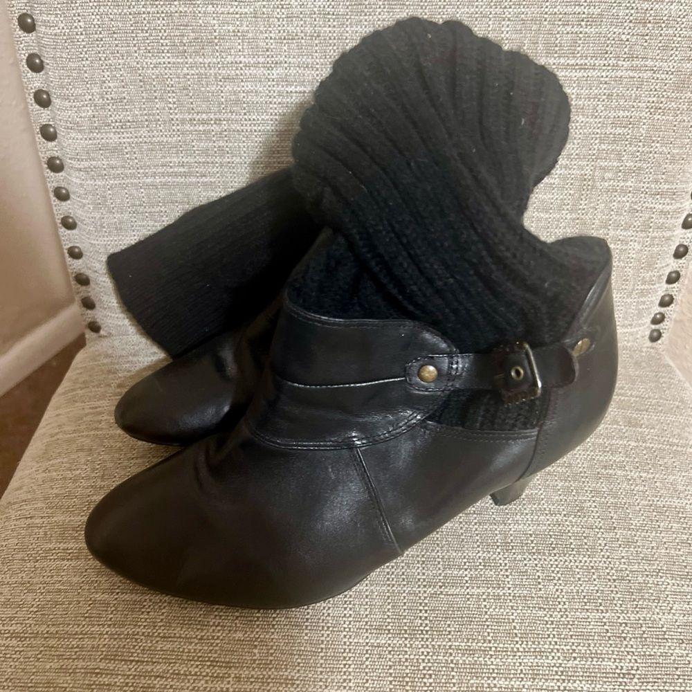 Naturalizer Black Ankle Boots w/Knit Cuff Sz10 Minimalist Classic Vintage Boho